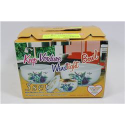 3 PIECE WIND TIGHT CERAMIC BOWL SET