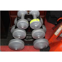 6 WEIGHT DUMBELL SET ON STAND