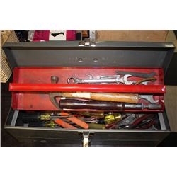 SMALL METAL TOOLBOX FILLED WITH ASSORTED HAND TOOL
