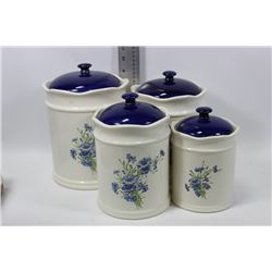 SET OF 4 BLUE & WHITE CANNISTERS