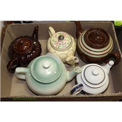 TRAY OF ASSORTED TEA POTS