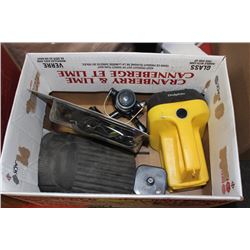 BOX WITH DOLPHIN FLASHLIGHT, REEL, CLEATS & PADS