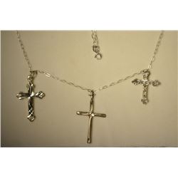3 Sterling Silver Cross Pendants with 1 Chain