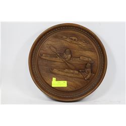 ESTATE 1972 WOOD CARVING OF INUIT & POLAR BEARS