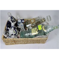 TRAY W/ ESTATE COLLECTIBLE FIGURES & BOTTLES