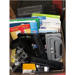 BOX FULL OF OFFICE SUPPLIES INCL. LABELS,