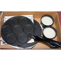 CAST IRON FUN PANCAKE PANS AND CANDLE TUBS
