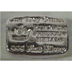 .999 FINE SILVER MONARCH HAND POURED SILVER BAR