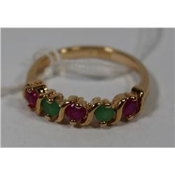 GOLD PLATED .925 SILVER NATURAL RUBY & EMERALD