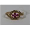 Image 1 : GOLD PLATED .925 SILVER NATURAL RUBY & CZ RING -
