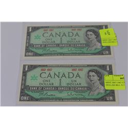 MINT 1867-1967 CENTENNIAL DOLLAR BILL X 2
