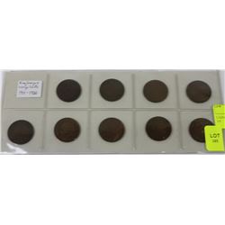 CANADA 9 LARGE CENTS 1911-1920 VF