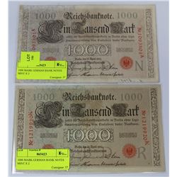 1000 MARK GERMAN BANK NOTES MINT X 2