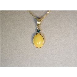 14K GOLD OPAL & DIAMOND (0.1CT) PENDANT NECKLACE