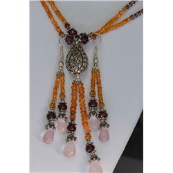 STERLING SILVER GEMSTONE NECKLACE & EARRINGS SET