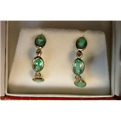 14K GOLD EMERALD (3CT) & DIAMOND (0.12CT) EARRINGS