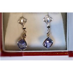 14K GOLD TANZANITE & DIAMOND (0.1CT) EARRINGS