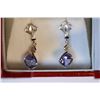 Image 1 : 14K GOLD TANZANITE & DIAMOND (0.1CT) EARRINGS