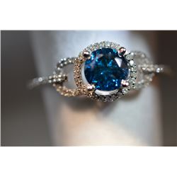 14K GOLD BLUE DIAMOND (1.1CT) & WHITE DIAMOND
