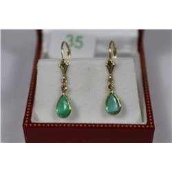 #35 14K GOLD EMERALD & DIAMOND DROP EARRINGS