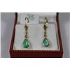 Image 1 : #35 14K GOLD EMERALD & DIAMOND DROP EARRINGS
