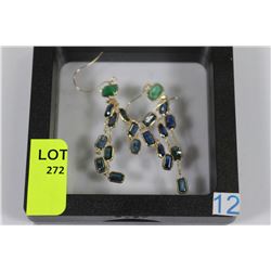 #12 14K GOLD LADIES EMERALD & SAPPHIRE EARRINGS