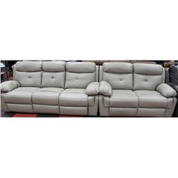 NEW GREY LEATHER RECLINING SOFA W LOVE SEAT