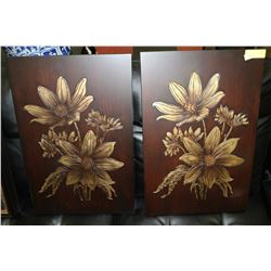 PAIR OF FLORAL WOOD TONE PICTURES