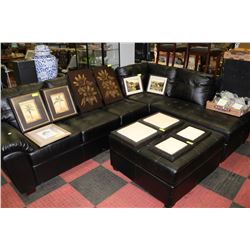 BLACK LEATHERETTE LARGE SECTIONAL W OTTOMAN
