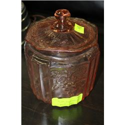 VINTAGE PINK DEPRESSION GLASS CANDY JAR