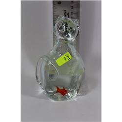 ESTATE ART GLASS CAT W/ GOLDFISH