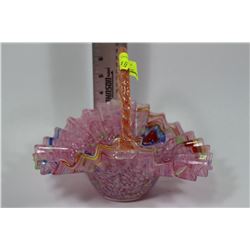 PINK ART GLASS BASKET