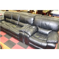 BLACK LEATHER ELECTRIC RECLINING SOFA W CHAIR