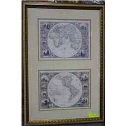 VINTAGE FRAMED GLOBE PRINT