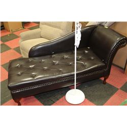 BROWN LEATHERETTE STORAGE CHAISE LOUNGE CHAIR