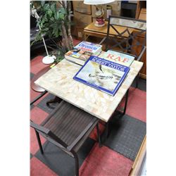 OUTDOOR STONE TOP TABLE W 2 CHAIRS