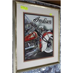 FRAMED TIN INDIAN MOTORCYCLE SIGN
