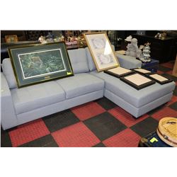 LIGHT BLUE FABRIC CHAISE LOUNGE SECTIONAL