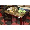 Image 1 : FAUX MARBLE TABLE W 4 BROWN LEATHERETTE SIDECHAIRS