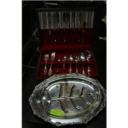 SILVER PLATED CUTLERY SET & SILVER PLATED PLATTER