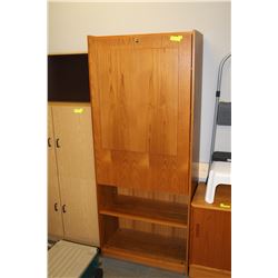 TEAK DROP DOWN DESK & SHELVING UNIT