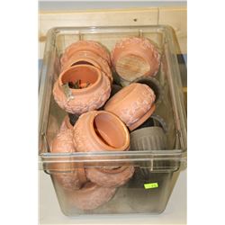 BIN OF CERAMIC CANDLE HOLDERS