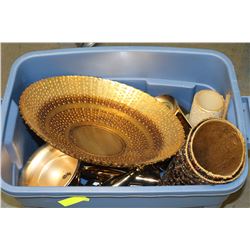 TOTE OF ORNAMENTS AND CANDLE HOLDERS