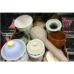 FLAT OF ASSORTED POTTERY & JARS