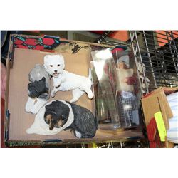 FLAT OF 3 SANDSTONE DOG ORNAMENTS & 3 COLLECTIBLE
