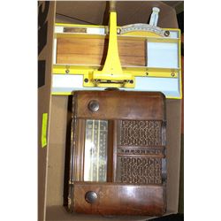 VINTAGE CHEESE CUTTER AND RADIO