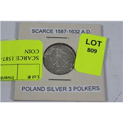 SCARCE 1587-1632 AD POLISH SILVER COIN