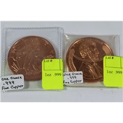 1oz  .999 FINE COPPER USA COIN X2