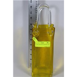13" TALL YELLOW GLASS BAG VASE