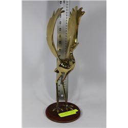 LARGE BRASS CRANE STATUETTE